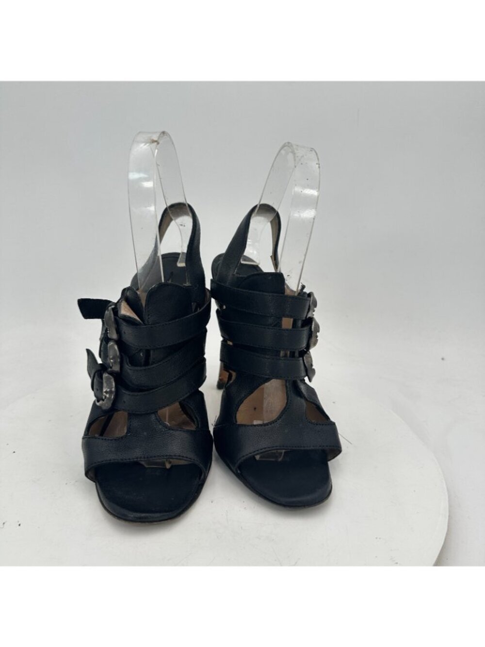 Manolo Blahnik Women EU 36 Black Leather Strappy Peep-Toe Stiletto Sandals - Picture 2 of 11